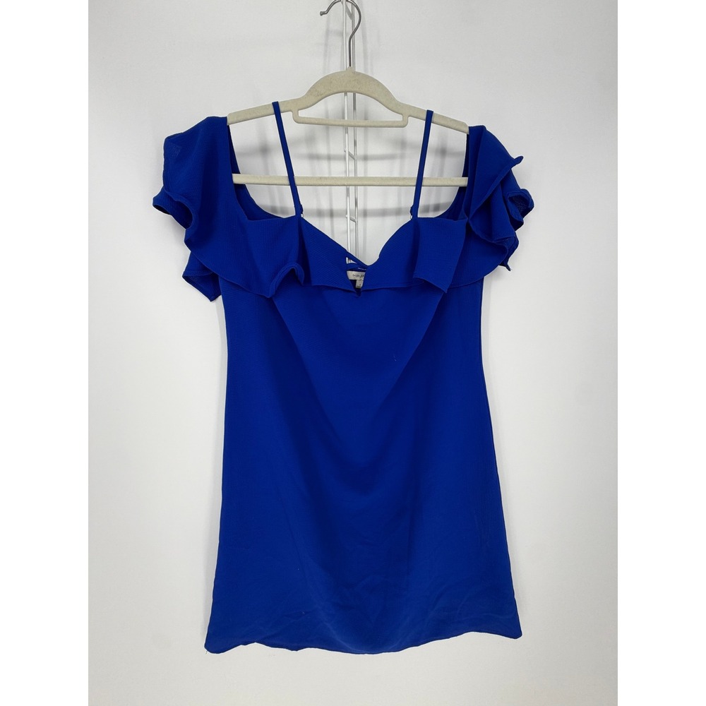 Skies Are Blue Dress Womens Small Blue Cold Shoulder Ruffle Mini Party Cocktail